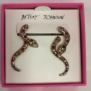 NIB BETSEY JOHNSON GOLD TONE SNAKE RAINBOW RHINESTONE DANGLE EARRINGS
